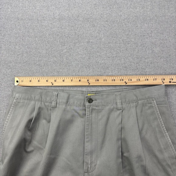 Vintage 90s Duck Head Chino Pants Mens 36x30 Dark Khaki Pleated Cuffed *FLAW - Picture 3 of 12